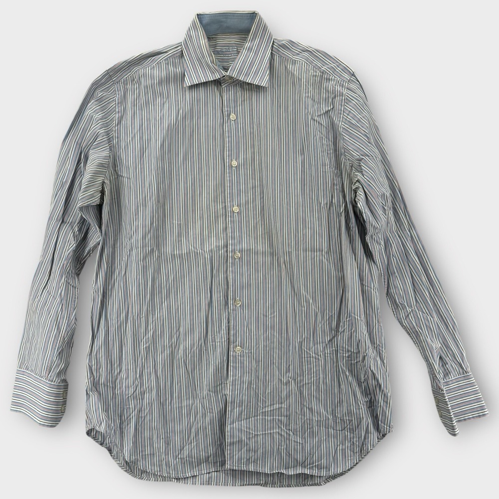 Gemelli Milano‎ Shirt Mens Large Italy Striped Long Sleeve Button Down Designer